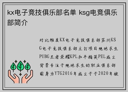 kx电子竞技俱乐部名单 ksg电竞俱乐部简介